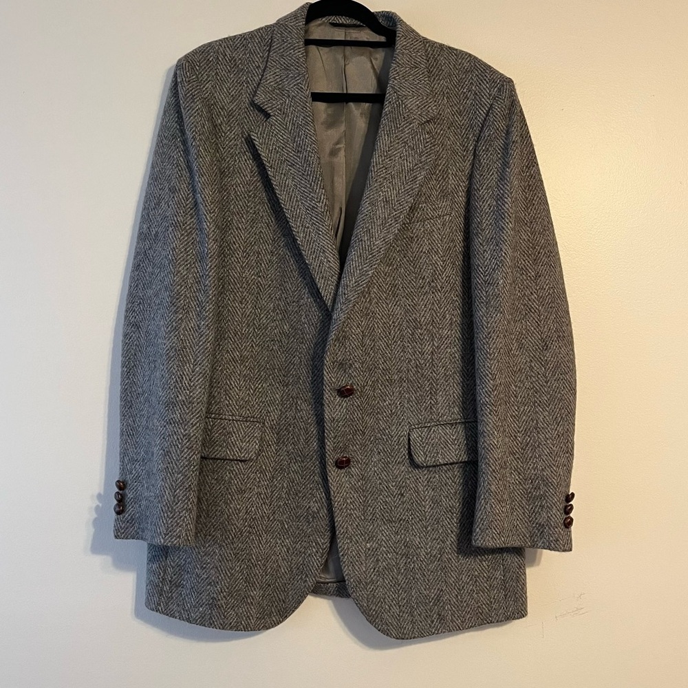 Christopher Hayes Gray Herringbone Men’s Sport‎ Coat Blazer brown buttons FLAWS